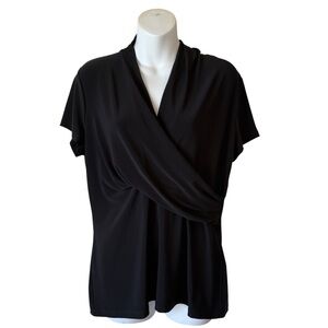 DKNY Jersey Knit v-neck surplice neckline black top size L